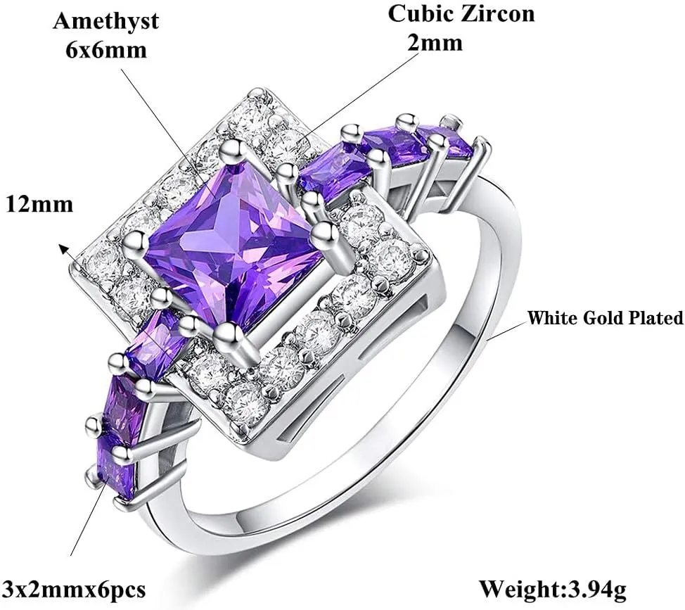CiNily Womens Created Rainbow Topaz Rings White Gold Plated Engagement Rings
