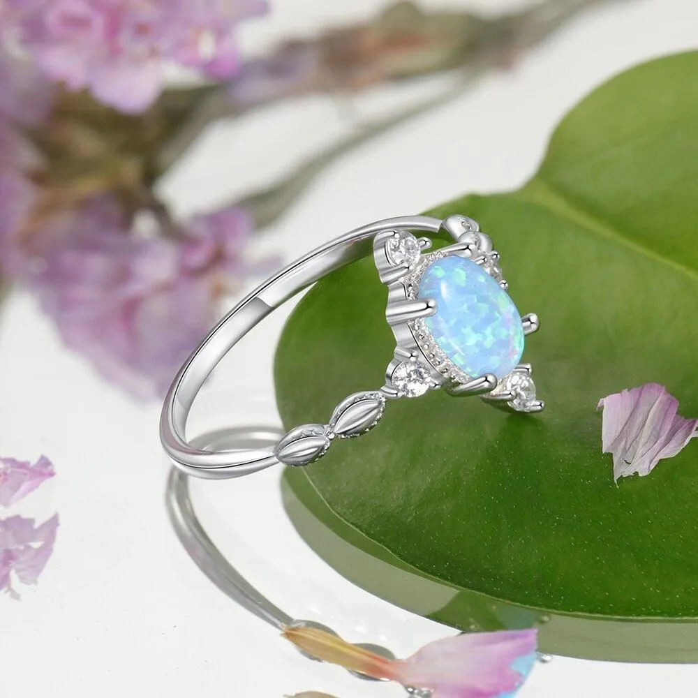 Classic 925 Sterling Silver Oval Shaped Opal Ring Solid Engagement Ring