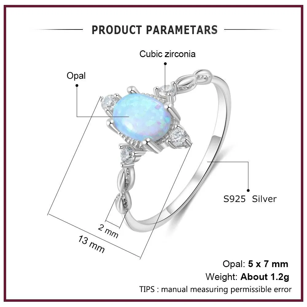 Classic 925 Sterling Silver Oval Shaped Opal Ring Solid Engagement Ring