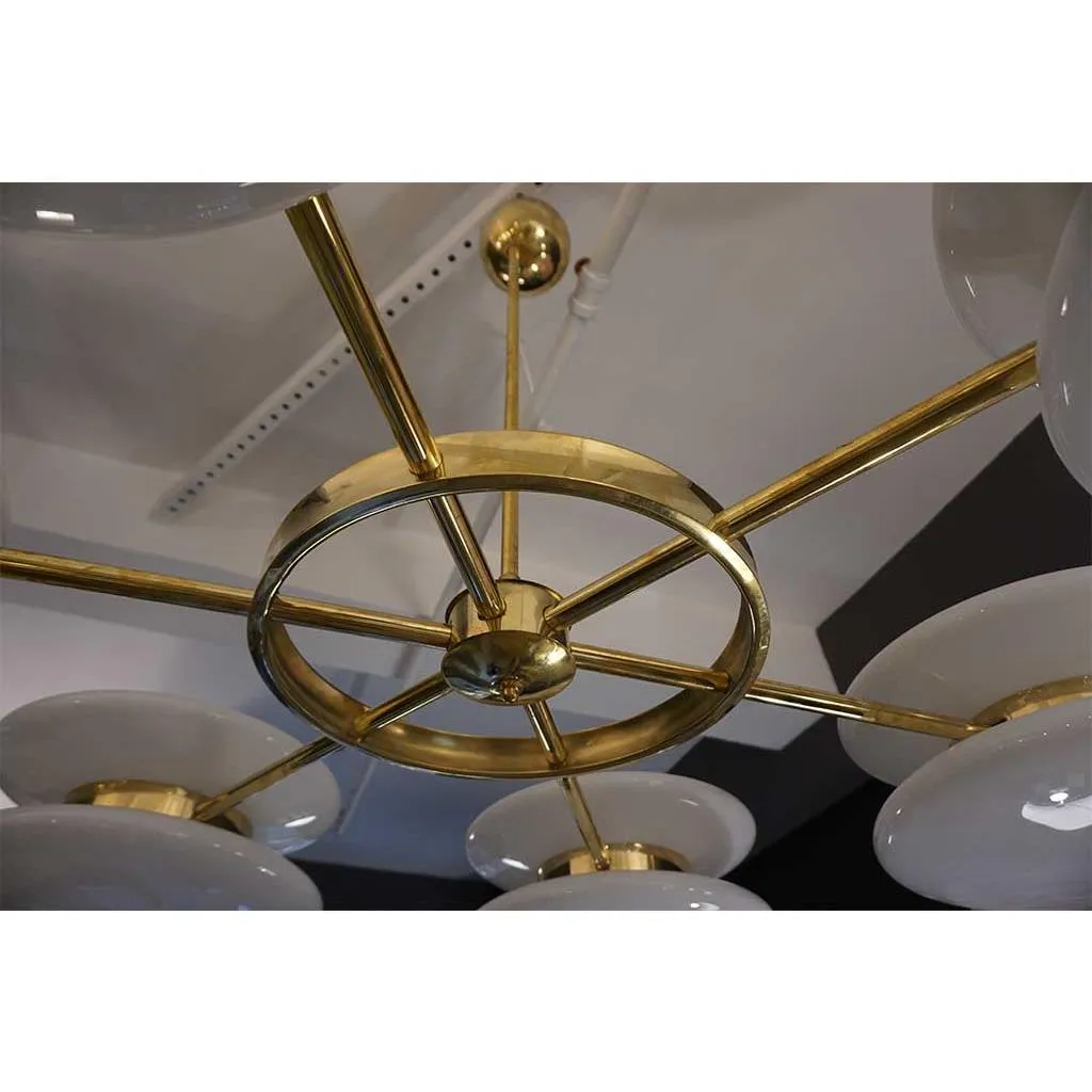 Contemporary Italian Minimalist Brass and White Murano Glass Globe Chandelier