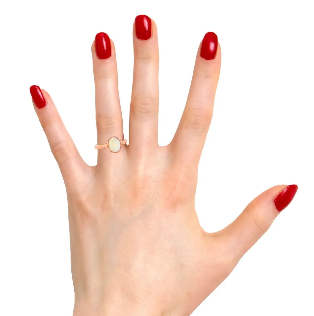 Dainty White Opal Ring for Women - Rose Gold Plated Sterling Silver - Blue & Silver Opal Jewelry 9x7mm