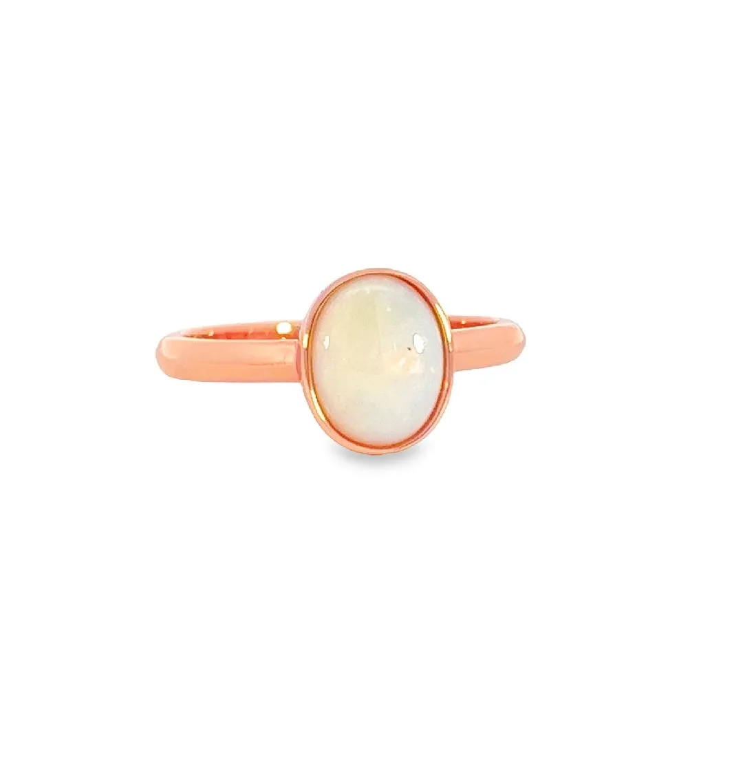 Dainty White Opal Ring for Women - Rose Gold Plated Sterling Silver - Blue & Silver Opal Jewelry 9x7mm