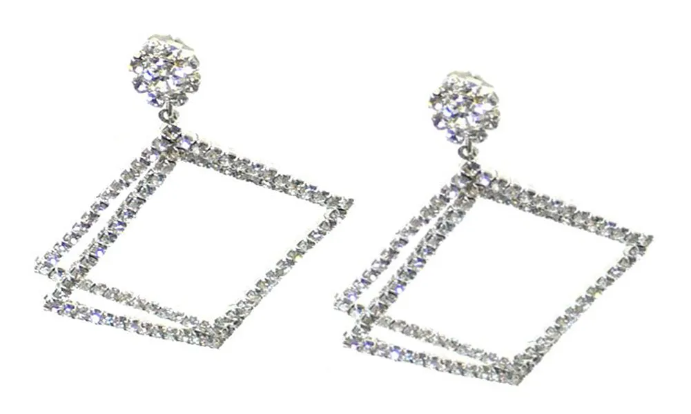 Dangle Earrings 2 Overlapping Diamond Squares in Crystal AB and Crystal White AD89700-8656