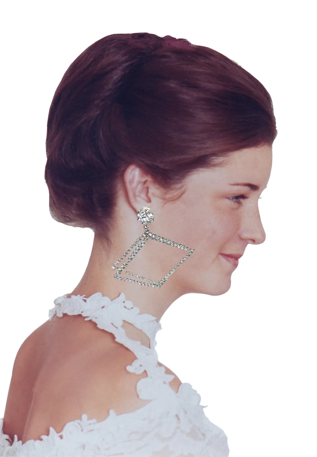 Dangle Earrings 2 Overlapping Diamond Squares in Crystal AB and Crystal White AD89700-8656