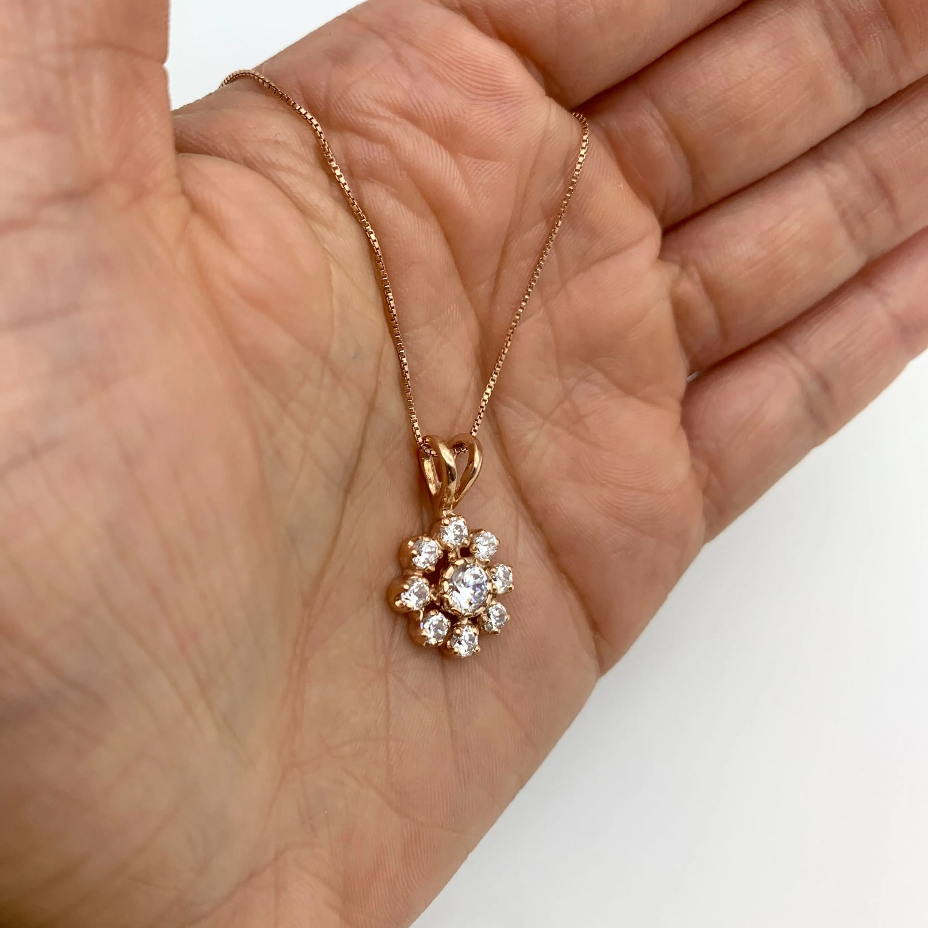 Diamond Flower Pendant - Rose Gold Diamond Necklace - Sparkly Flower Necklace