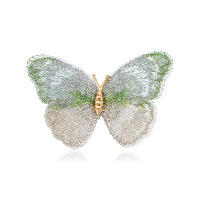 Dreamy Stylish Purple Green Embroidery Butterfly Brooch Pin 2 Pcs