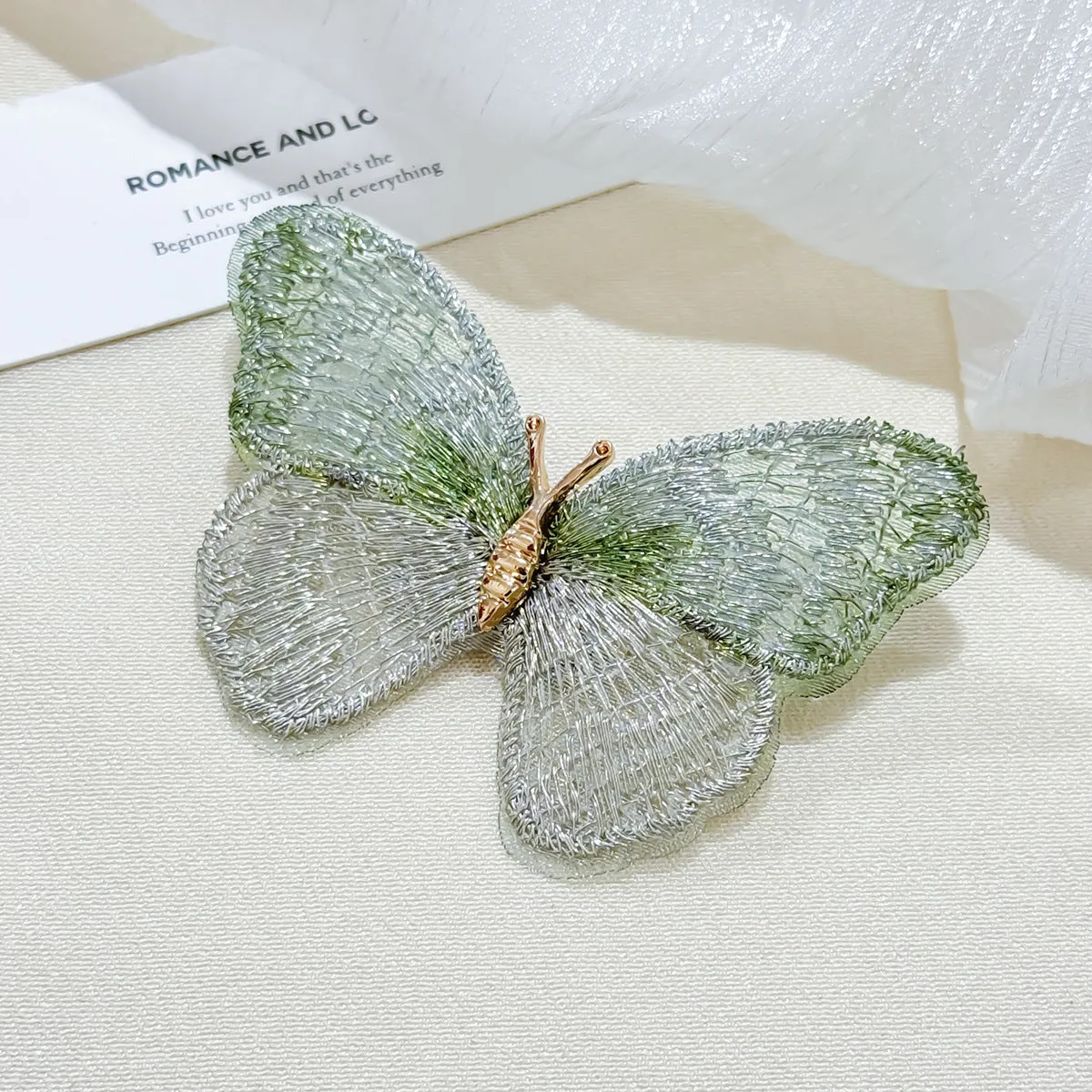 Dreamy Stylish Purple Green Embroidery Butterfly Brooch Pin 2 Pcs