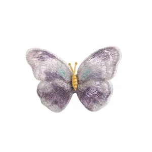 Dreamy Stylish Purple Green Embroidery Butterfly Brooch Pin 2 Pcs