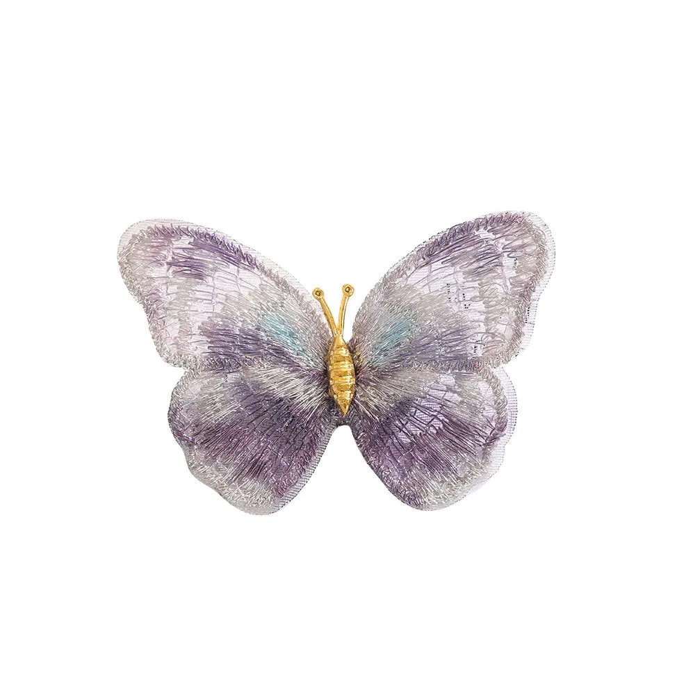 Dreamy Stylish Purple Green Embroidery Butterfly Brooch Pin 2 Pcs