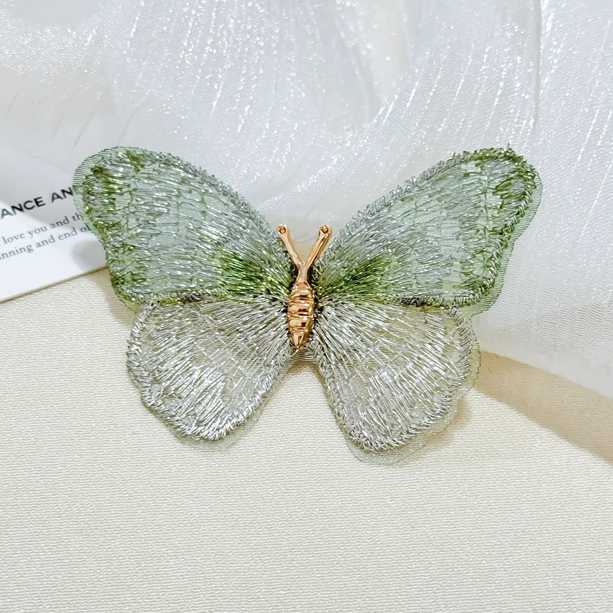 Dreamy Stylish Purple Green Embroidery Butterfly Brooch Pin 2 Pcs