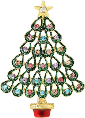 Dreuyet Christmas Tree Brooches Pins Christmas Pins for Women Vintage Colorful Rhinestone Christmas Tree Lapel Pins Elegant Crystal Winter Holiday Xmas Pins Brooches Christmas Gifts