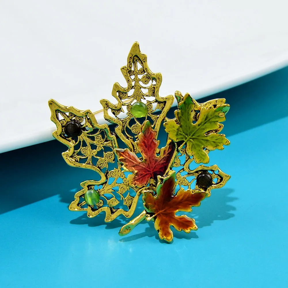Enamel Maple Brooches For Women