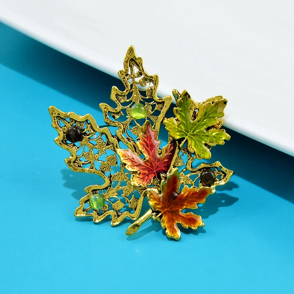 Enamel Maple Brooches For Women