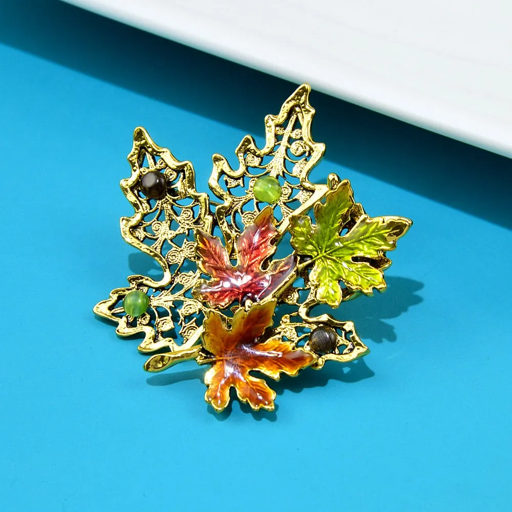 Enamel Maple Brooches For Women