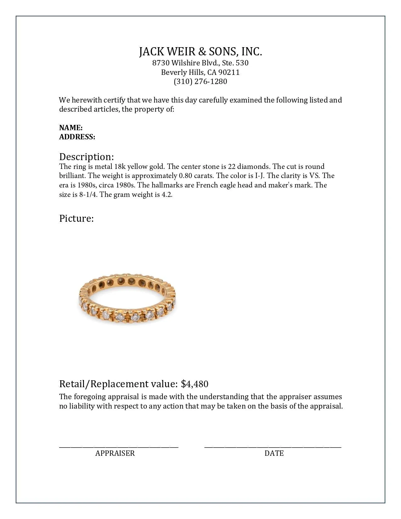 French Diamond Yellow Gold Eternity Ring