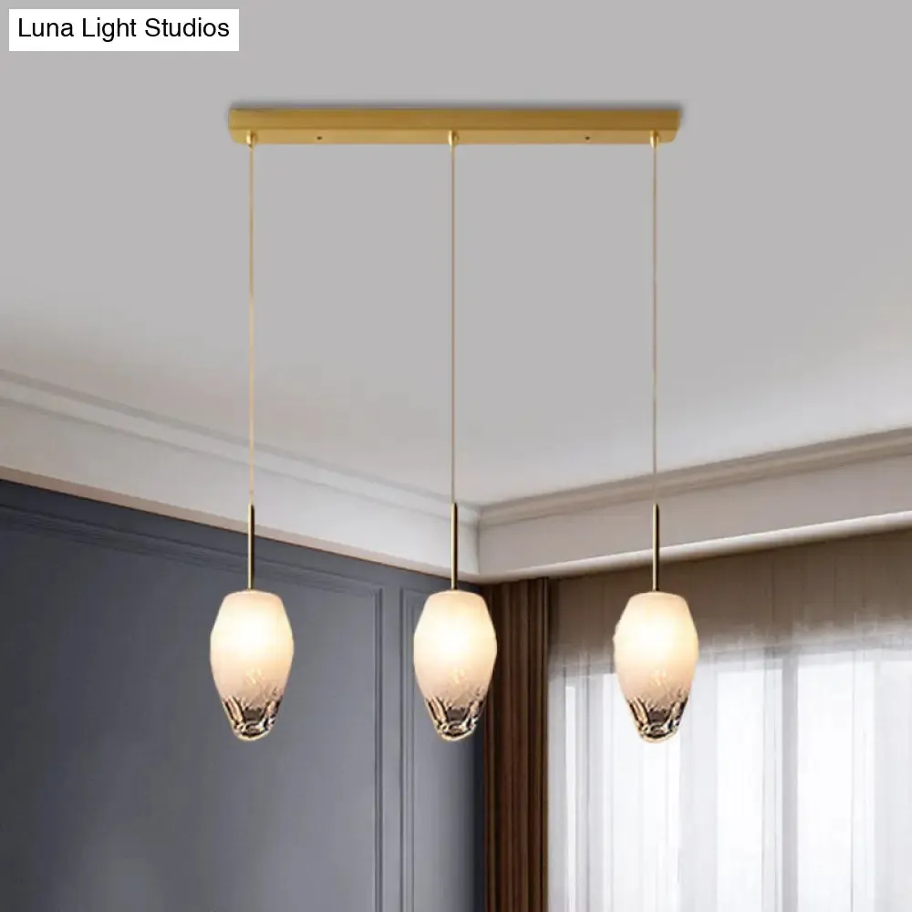 Gold Crystal Pendant Light with 3 Minimalist Downlights and Linear/Round Canopy