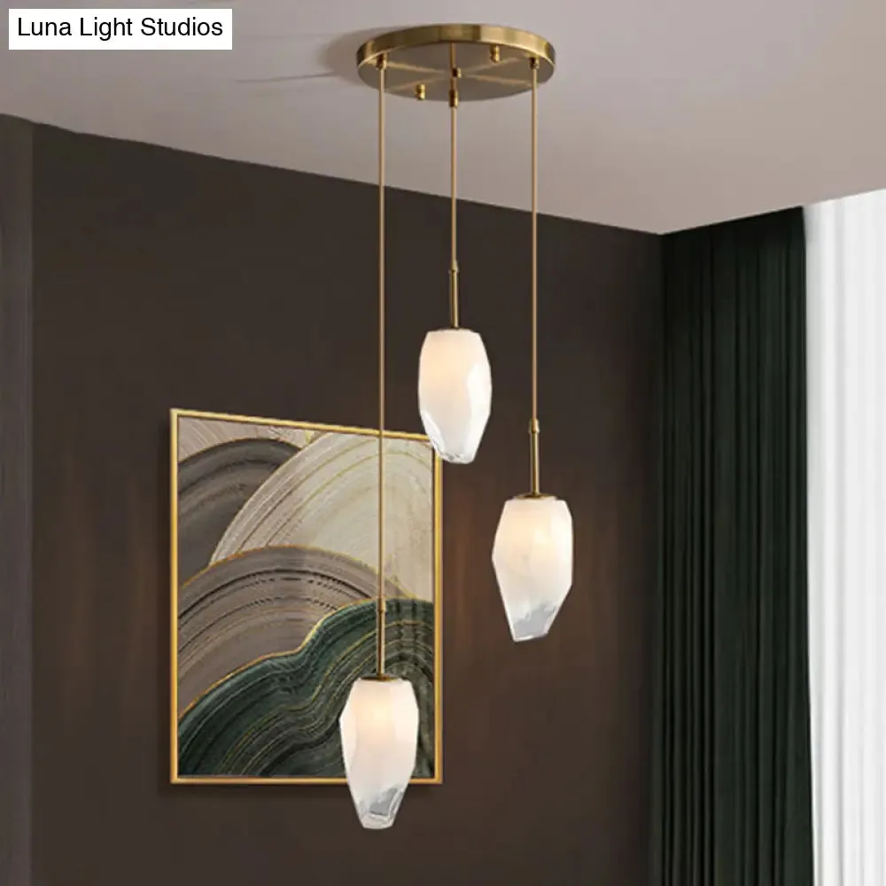Gold Crystal Pendant Light with 3 Minimalist Downlights and Linear/Round Canopy
