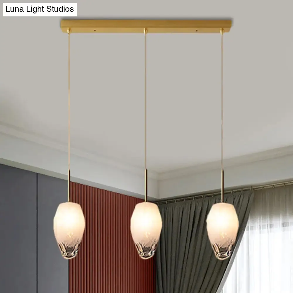 Gold Crystal Pendant Light with 3 Minimalist Downlights and Linear/Round Canopy