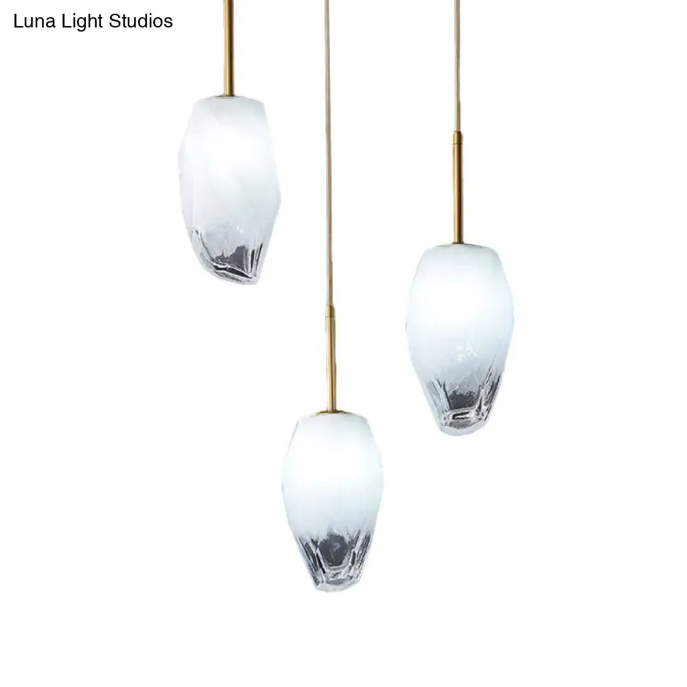 Gold Crystal Pendant Light with 3 Minimalist Downlights and Linear/Round Canopy