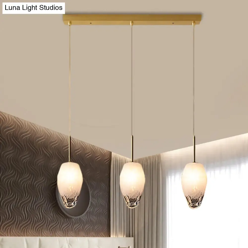 Gold Crystal Pendant Light with 3 Minimalist Downlights and Linear/Round Canopy