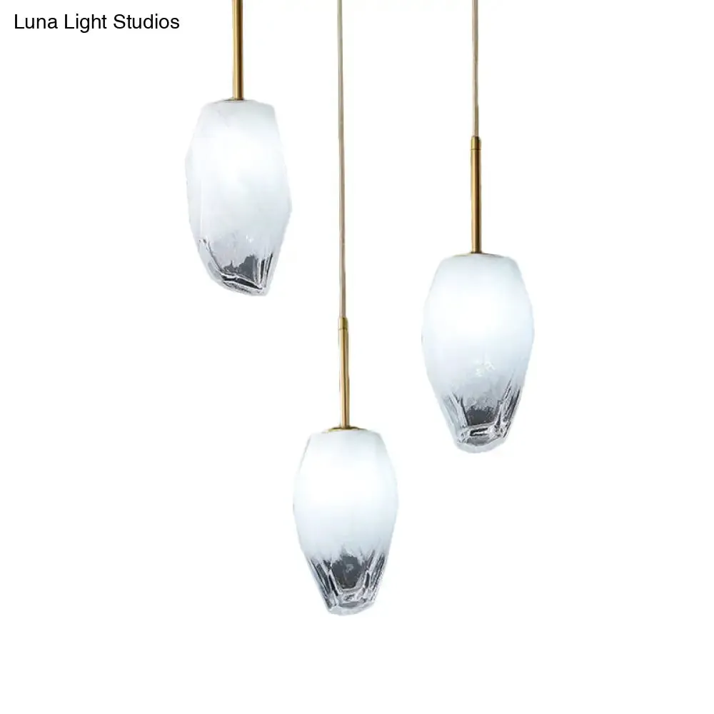 Gold Crystal Pendant Light with 3 Minimalist Downlights and Linear/Round Canopy