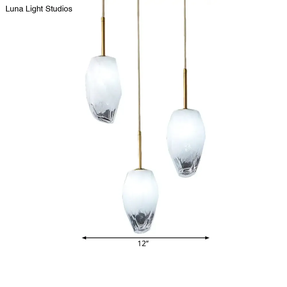 Gold Crystal Pendant Light with 3 Minimalist Downlights and Linear/Round Canopy