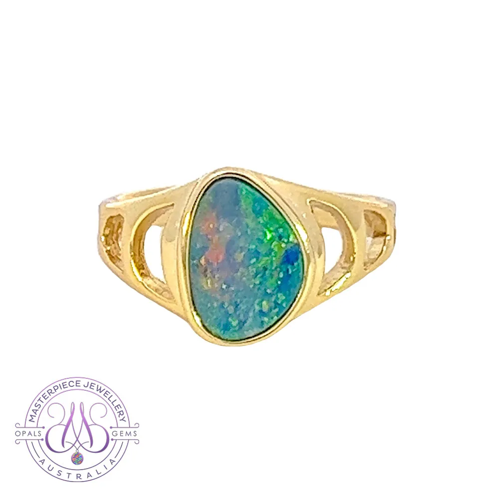 Gold Plated Silver Opal doublet freeform patterned ring