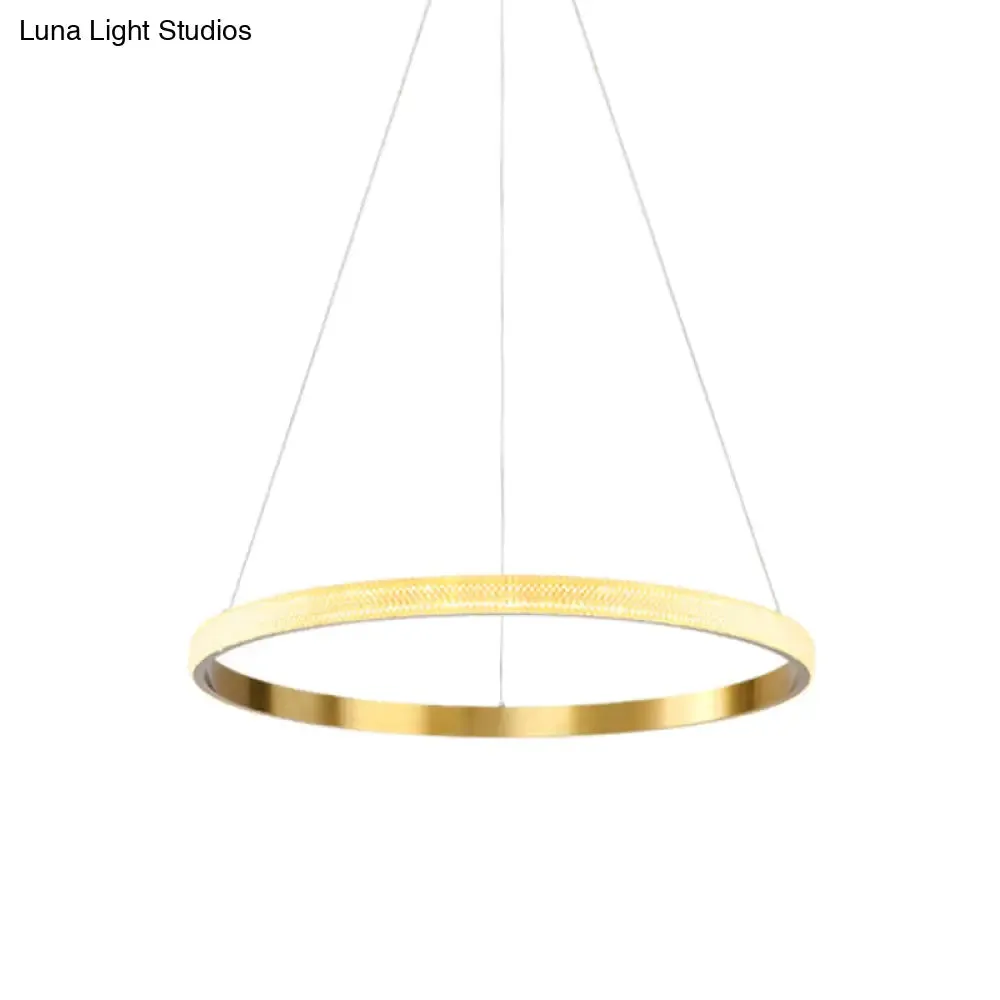 Gold Ring Suspension Light - Modern LED Acrylic Pendant Lamp, White/Warm Light, 19"/25.5" Dia