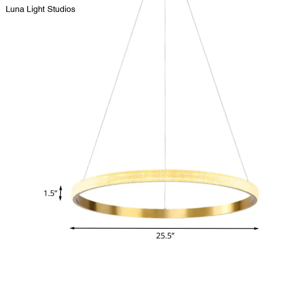 Gold Ring Suspension Light - Modern LED Acrylic Pendant Lamp, White/Warm Light, 19"/25.5" Dia
