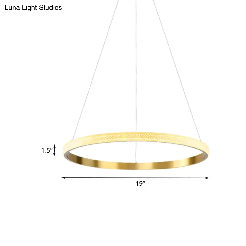 Gold Ring Suspension Light - Modern LED Acrylic Pendant Lamp, White/Warm Light, 19"/25.5" Dia