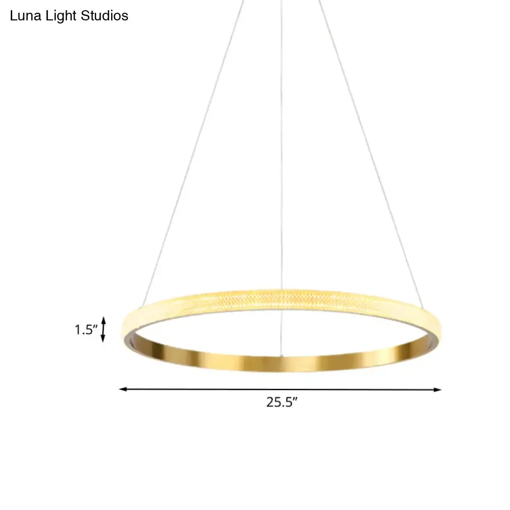 Gold Ring Suspension Light - Modern LED Acrylic Pendant Lamp, White/Warm Light, 19"/25.5" Dia