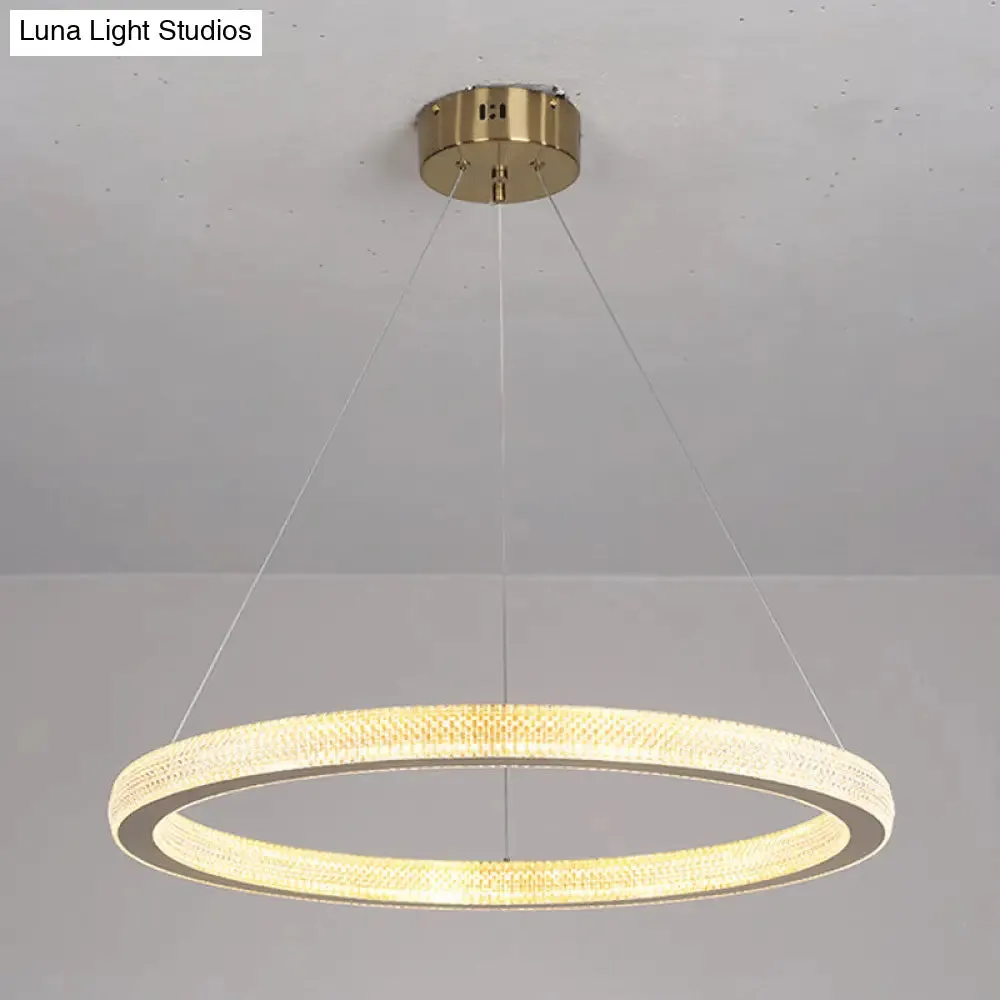 Gold Ring Suspension Light - Modern LED Acrylic Pendant Lamp, White/Warm Light, 19"/25.5" Dia