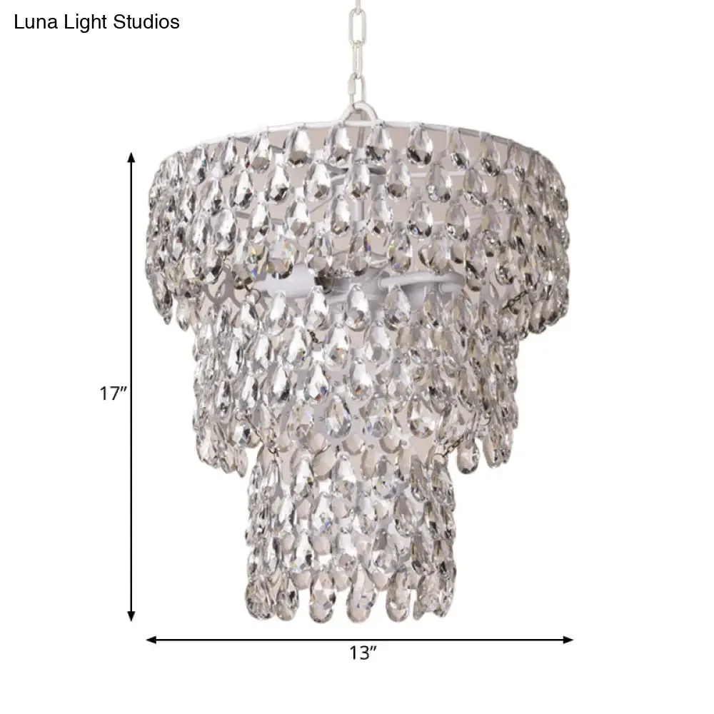 Hanging Pendant Light - Minimalist Tiered Round Crystal Suspension Lighting with Clear Embedded Crystals