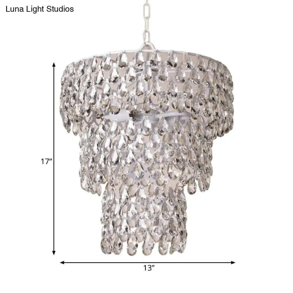 Hanging Pendant Light - Minimalist Tiered Round Crystal Suspension Lighting with Clear Embedded Crystals