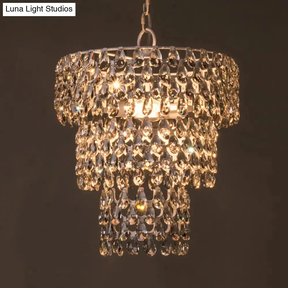 Hanging Pendant Light - Minimalist Tiered Round Crystal Suspension Lighting with Clear Embedded Crystals