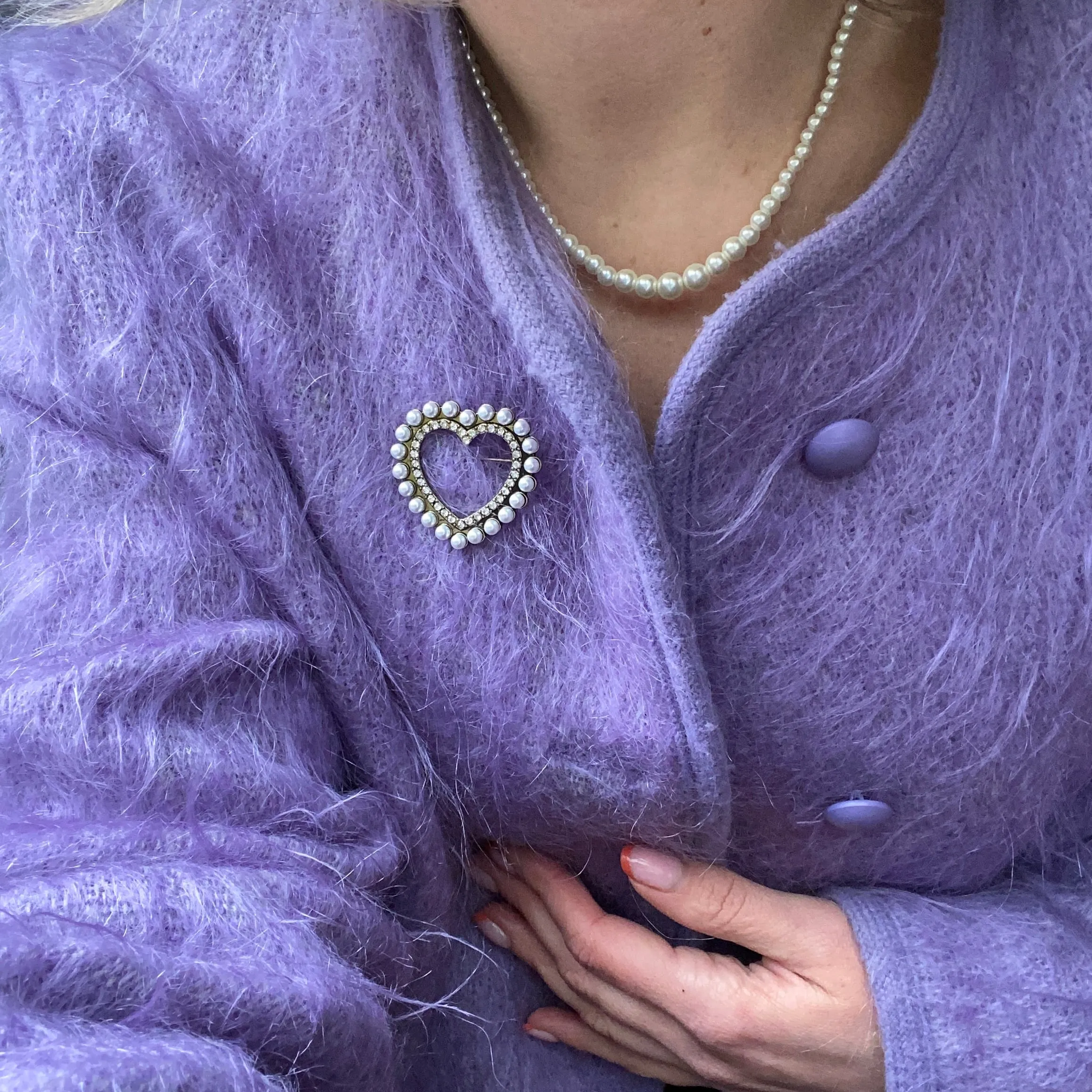 Heart Pearl & Diamante Brooch