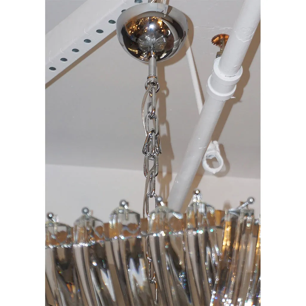 Huge Italian Minimalist Curved Crystal Murano Glass Chrome Modern Chandelier