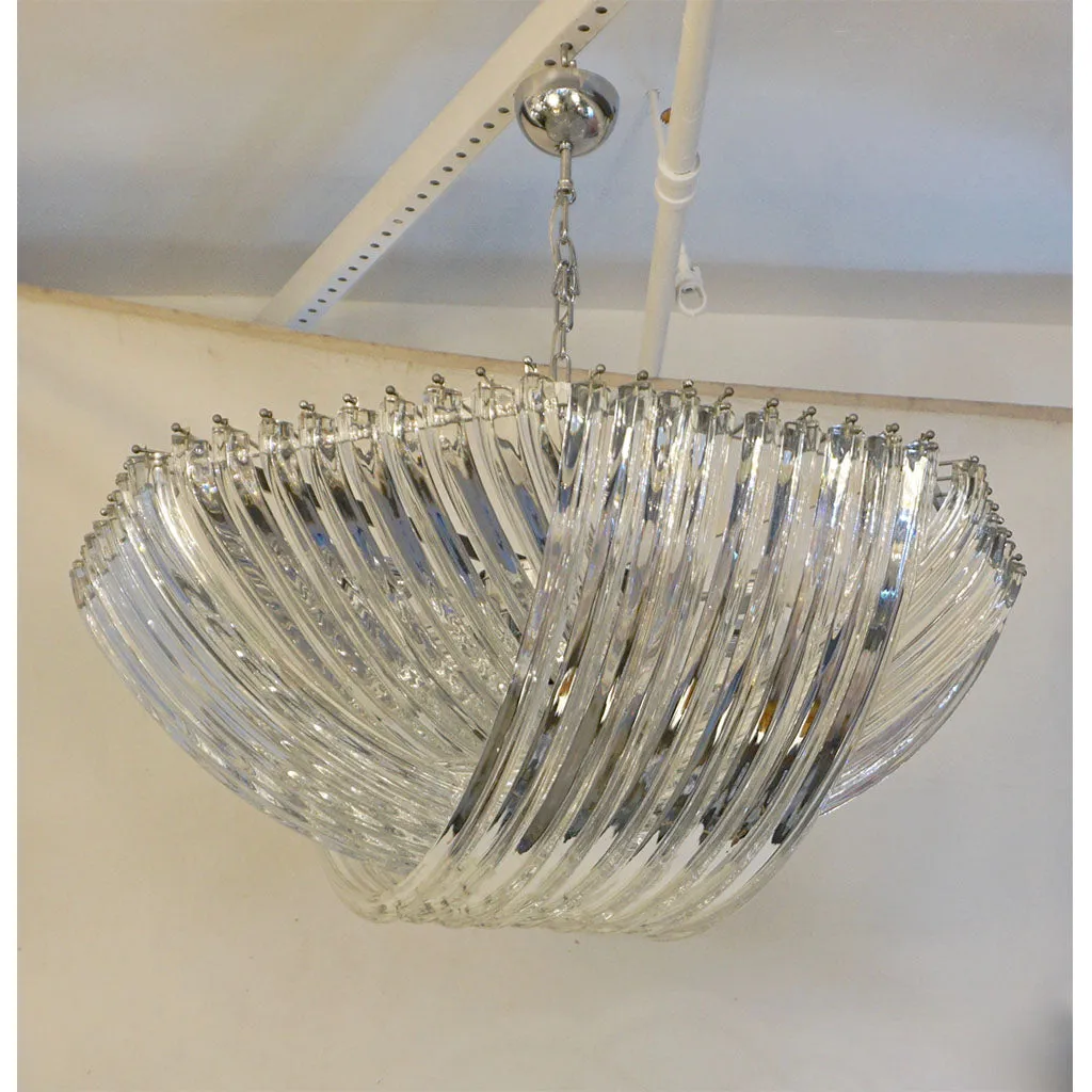 Huge Italian Minimalist Curved Crystal Murano Glass Chrome Modern Chandelier