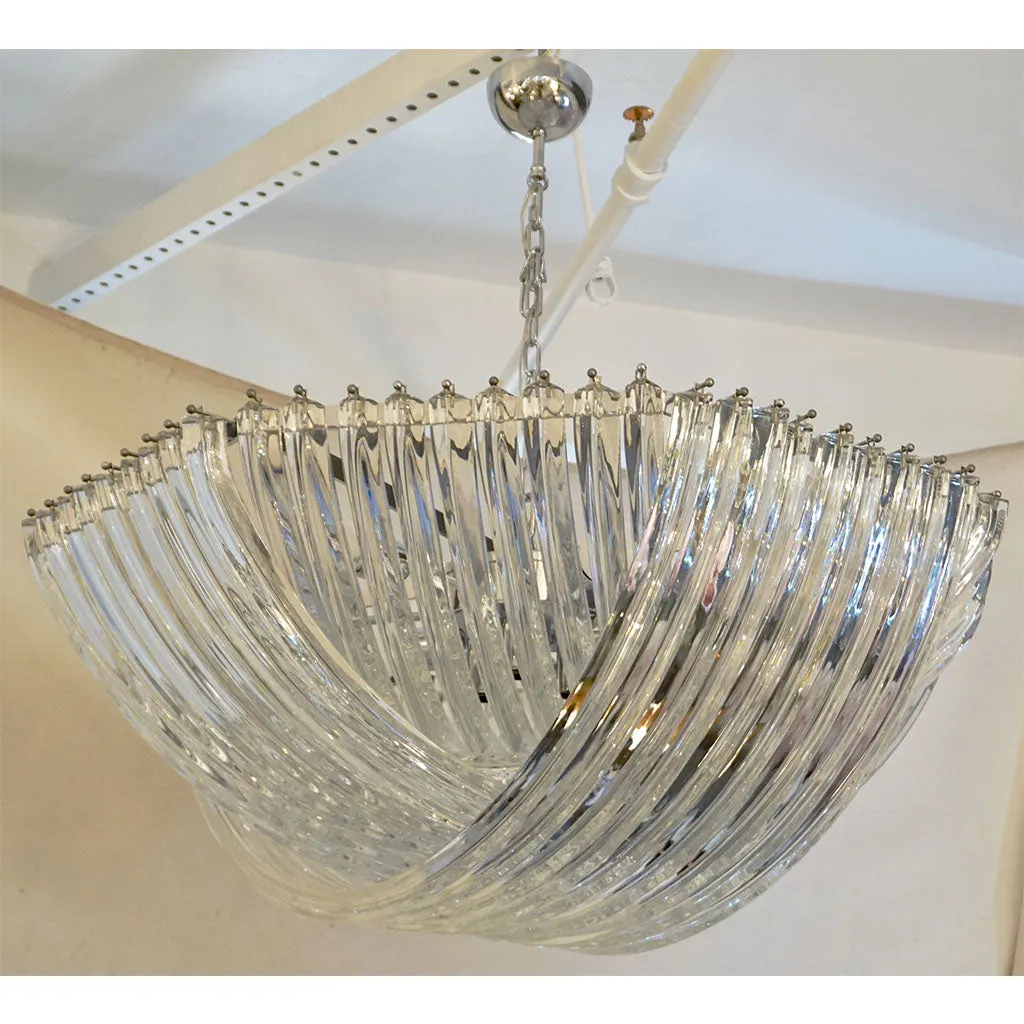 Huge Italian Minimalist Curved Crystal Murano Glass Chrome Modern Chandelier