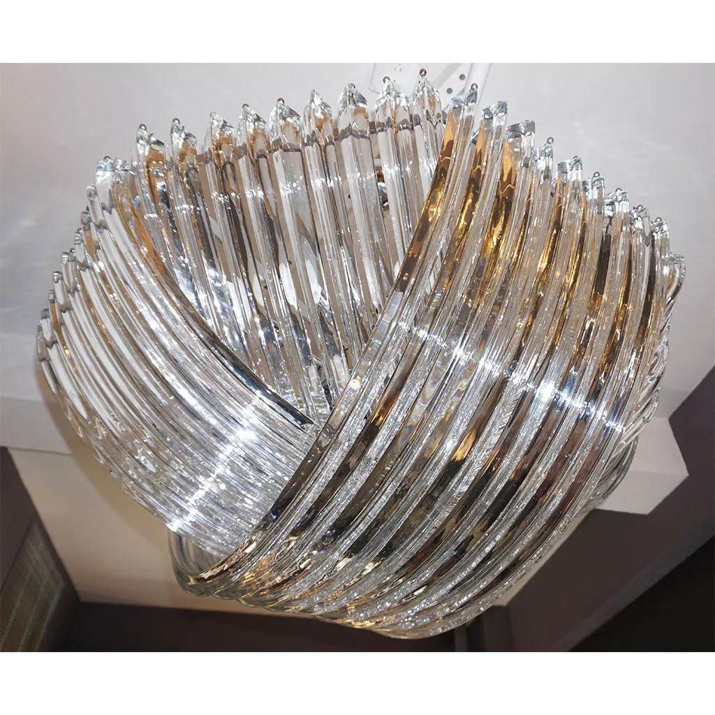 Huge Italian Minimalist Curved Crystal Murano Glass Chrome Modern Chandelier