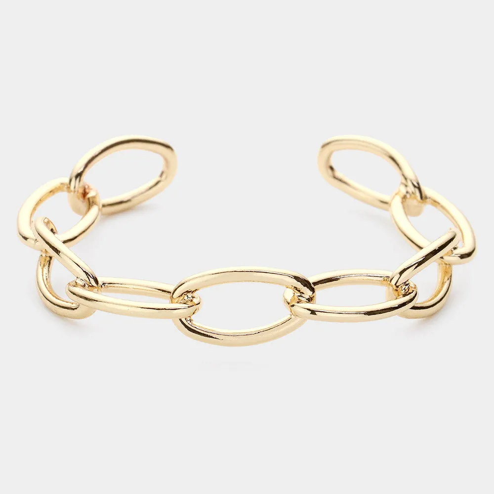 iLLASPARKZ Brass Metal Open Oval Link Cuff Bracelet