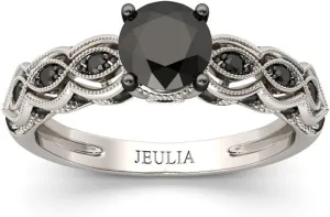 Jeulia 2 Carat Vintage Milgrain Engagement Ring Women 925 Sterling Silver Black Diamond Wedding Rings Round Cut CZ Cubic Zirconia Eternity Rings with 0.46 Ct White Diamond Valentine Gift