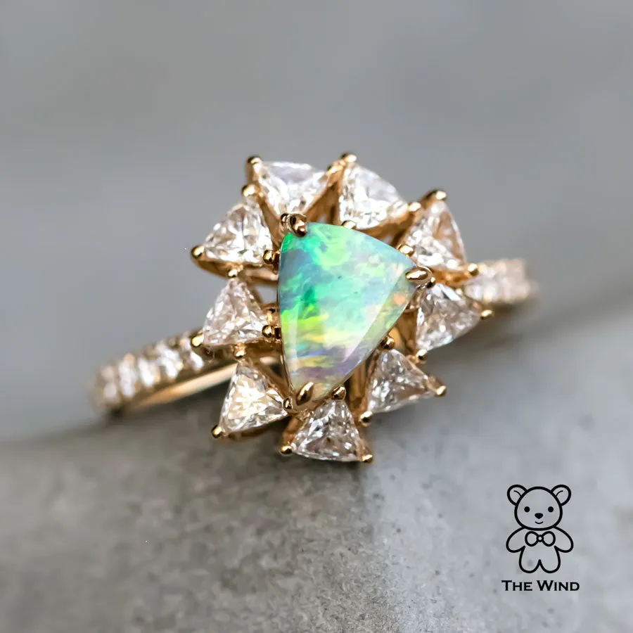 La Estrella - 0.916 ct Halo Trillion Diamond Black Opal Engagement Ring 18K Yellow Gold