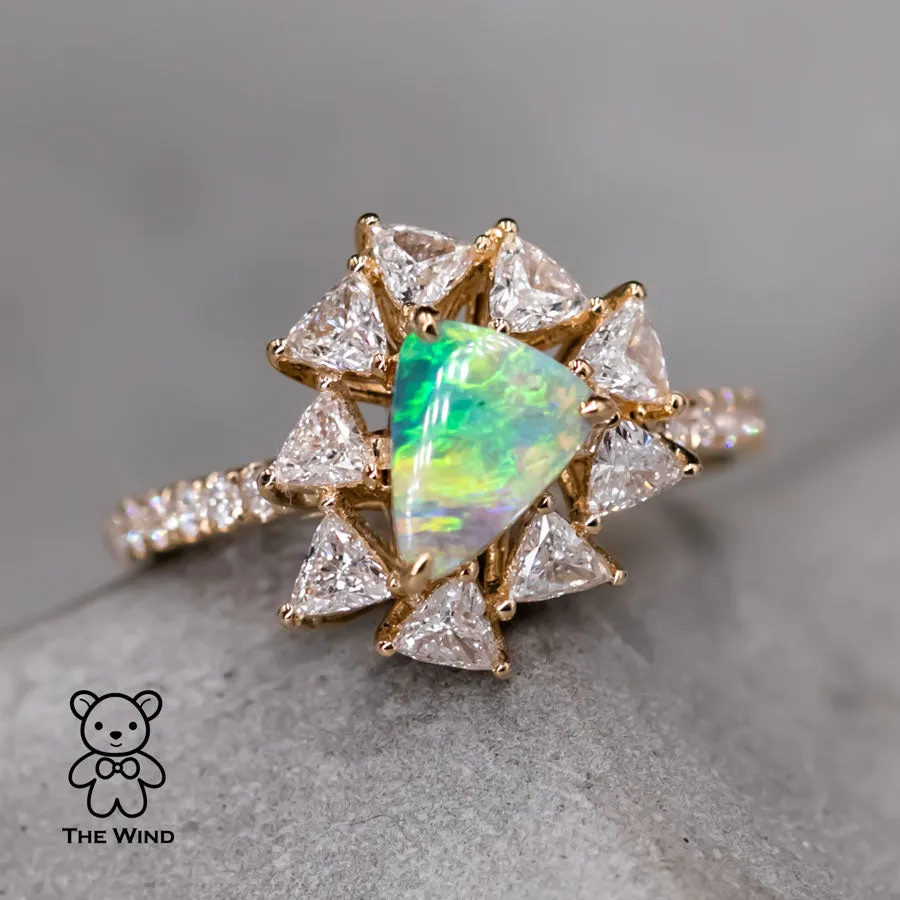 La Estrella - 0.916 ct Halo Trillion Diamond Black Opal Engagement Ring 18K Yellow Gold