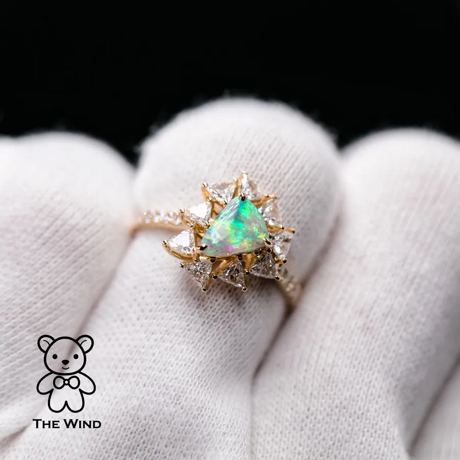 La Estrella - 0.916 ct Halo Trillion Diamond Black Opal Engagement Ring 18K Yellow Gold