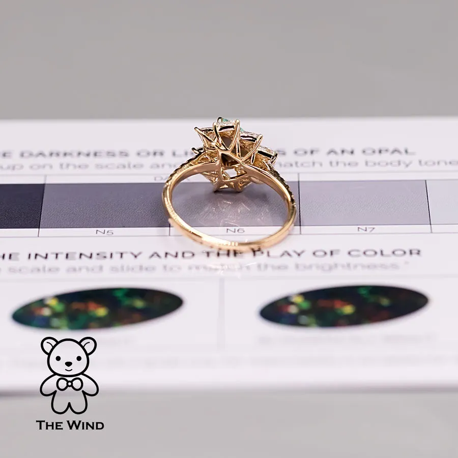 La Estrella - 0.916 ct Halo Trillion Diamond Black Opal Engagement Ring 18K Yellow Gold