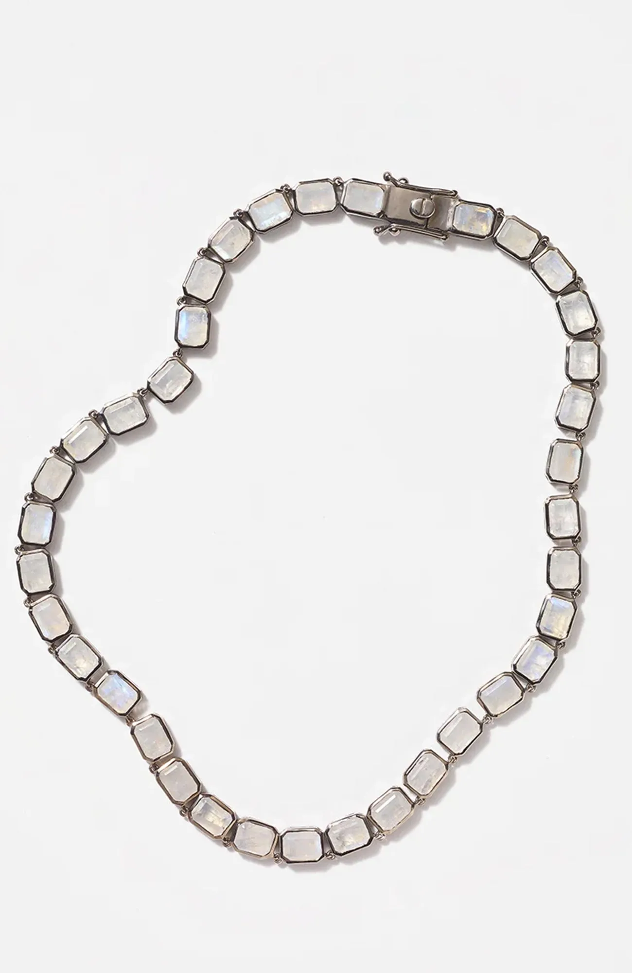 Large Deco Tile Rivière Necklace Rainbow Moonstone