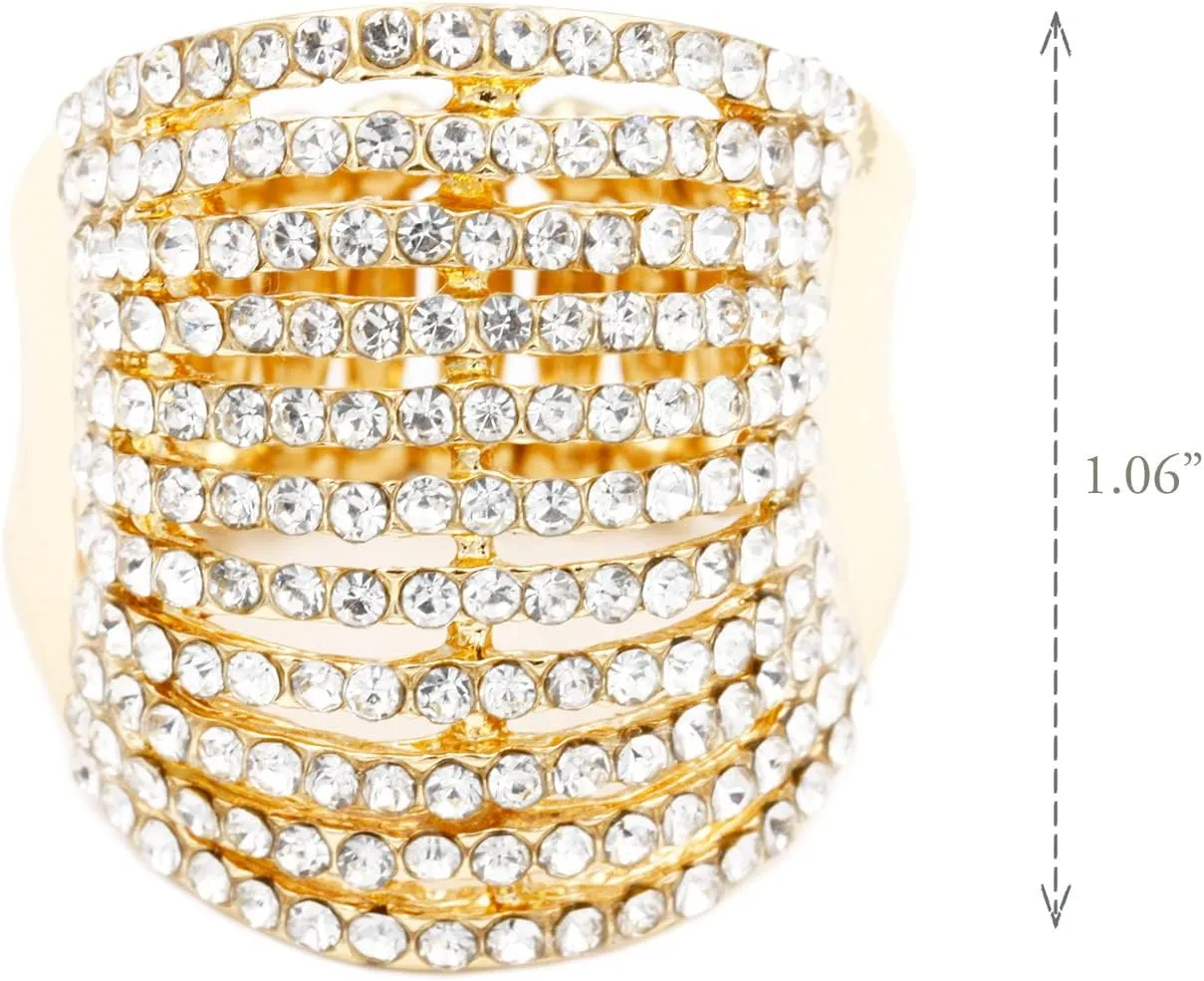 Lavencious 11 Rows with Crystals Stretch Rings Statement Rings Free Size for Women