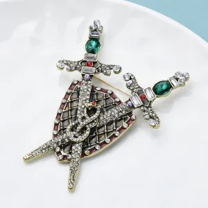 Luxury Sword Shield Brooch Pins Women and Men Big Snake Badge Vintage Jewelry Gift