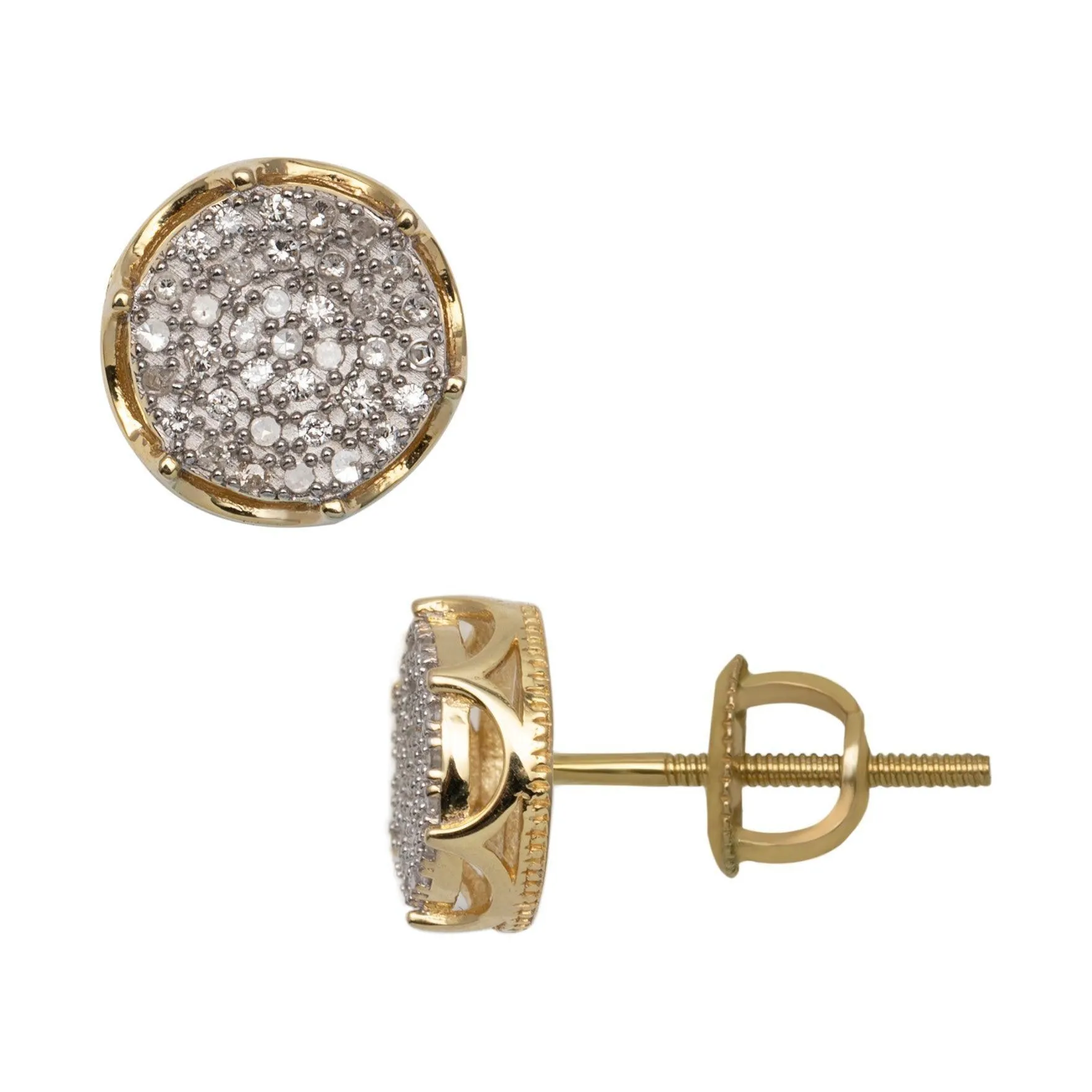 Men's Framed Micro-Pavé Round Diamond Stud Earrings 0.32ct 10K Yellow Gold